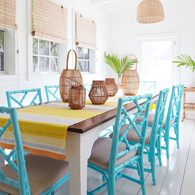 Chairs painted in Benjamin Moore Bahaman Sea Blue 2055-40 with ADVANCE Semi Gloss