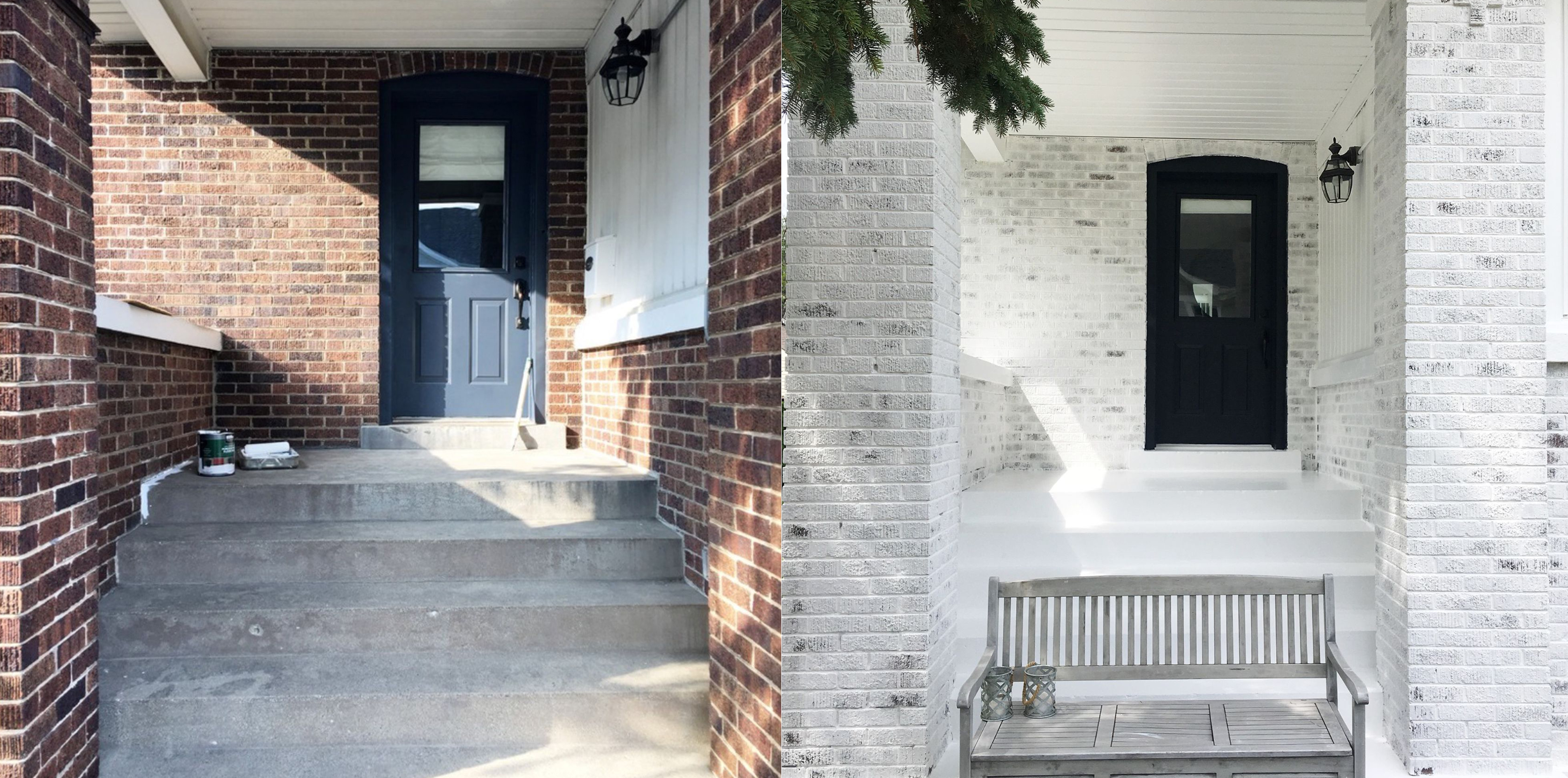 Front porch makeover using Romabio Limewash in Bianco White