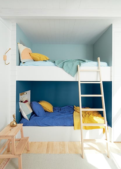 Buxton Blue (upper cubby) and Blue Danube (lower cubby) by Benjamin Moore