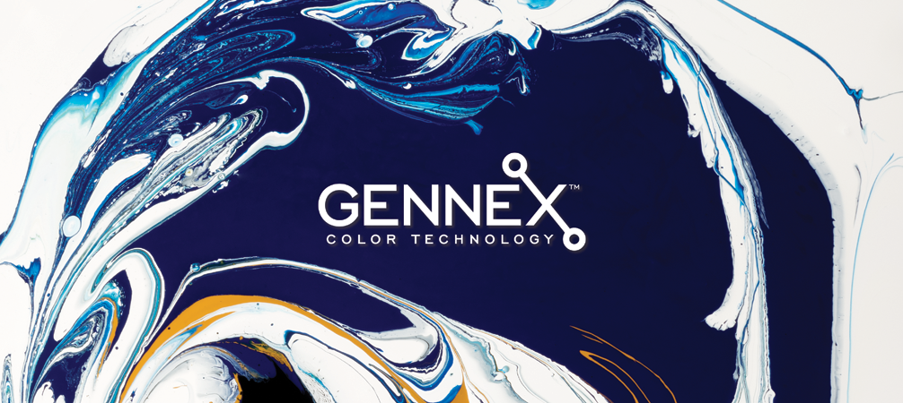 GENNEX COLOR TECHNOLOGY. Blue white and black nike athletic shoe