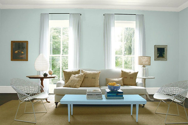 Benjamin Moore Woodlawn Blue walls with  White Dove trim