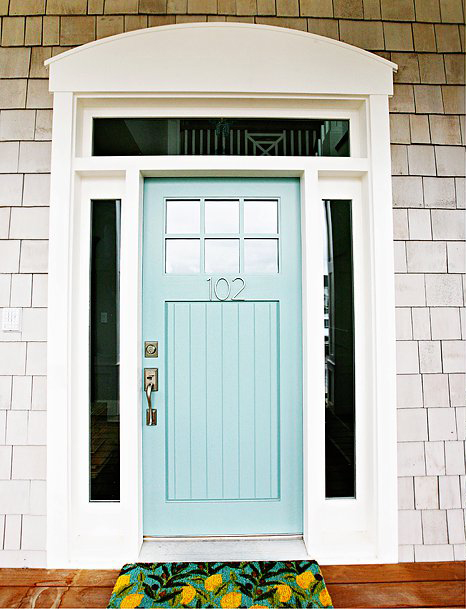 Front door in Benjamin Moore Wythe Blue CW-590, courtesy of Hiya Papaya blog