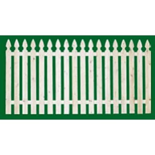 Eastern Fence Finial topped 4 ft . X 8 ft. Spaced Picket Fence, White Cedar w/ dowelled Cedar Back Rail