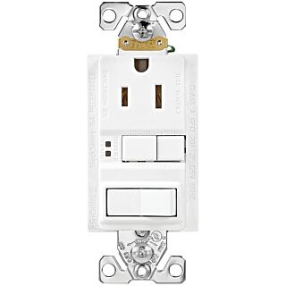 Eaton Cooper Wiring SGFS Series SGFS15W-MSP Duplex GFCI Receptacle/Switch, 120 V Switch, 125 V Receptacle, 1800 W