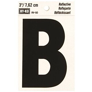 HY-KO RV-50/B Reflective Letter, Character B, 3 in H Character, Black Character