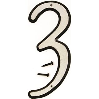 HY-KO 30600 Series 30603 House Number, Character 3, 4 in H Character, Black/White Character