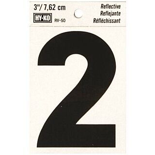 HY-KO RV-50/2 Reflective Sign, Character 2, 3 in H Character, Black Character