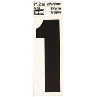 HY-KO RV-50/1 Reflective Sign, Character 1, 3 in H Character, Black Character