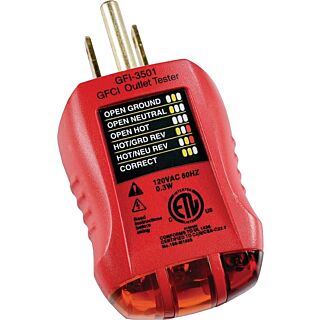 GB GFI-3501 Fault Receptacle Tester and Circuit Analyzer, Red