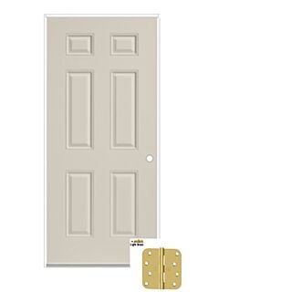 JELD-WEN 36 in. x 80 in. 6 Panel Colonist Smooth Fiberglass Door, Left-Handed Unit, 4-9/16 Jambs, 20-Minute Fire Rating