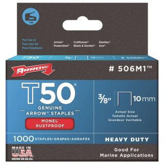 Arrow 506M1 Staple, T50 Staple, 3/8 in W Crown, Monel Staple