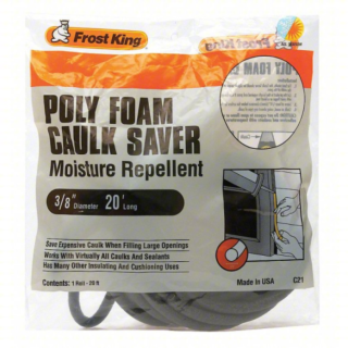 Frost King Caulk Saver for Gaps & Joints, Poly Foam, Gray, 3/8 in. x 20 ft.