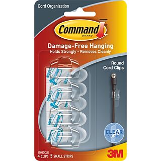 3M Command Round Cord Clips, Clear, 4 Pack