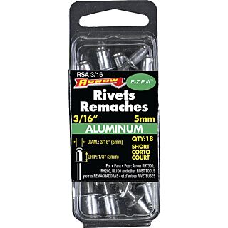 Arrow ³⁄₁₆ in. Pop Rivet, Short, ⅛ in. Long, Aluminum, 18 Count