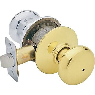 Schlage Plymouth F40 PLY 605 X 625 Privacy Door Knob Set, 1-3/8 to 1-3/4 in Thick Door, Brass, Chrome