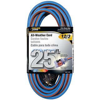 Powerzone Extra Heavy Duty All-Weather Extension Cord, Blue/Orange 12/3