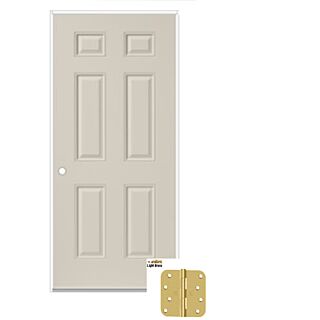 JELD-WEN 36 in. x 80 in. 6 Panel Colonist Smooth Fiberglass Door, Right-Handed Unit, 4-9/16 Jambs, 20-Minute Fire Rating