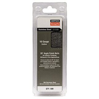 Simpson Strong-Tie, 1-1/2 in. x 0.065 in., 20° Angle T-Style, Adhesive Collation, Finishing Nail, 304 Stainless Steel, 500 Count