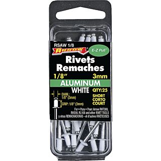 Arrow ⅛ in. Pop Rivet, Short, ⅛ in. Long, Aluminum, 25 Count
