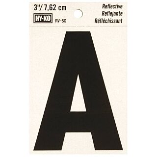 HY-KO RV-50/A Reflective Letter, Character A, 3 in H Character, Black Character