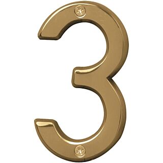 HY-KO Prestige BR-42PB/3 House Number, Character 3, 4 in H Character, Brass Character