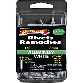 Arrow ⅛ in. IP Pop Rivet, Short, ⅛ in. Long, Aluminum 100 Count