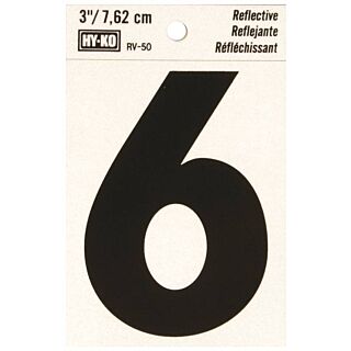 HY-KO RV-50/6 Reflective Sign, Character 6, 3 in H Character, Black Character