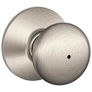 Schlage Plymouth F40VPLY619 Privacy Door Knob, 1-3/8 to 1-3/4 in Thick Door, Brass, Satin Nickel