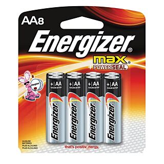 Energizer E91 Series E91MP-8 Alkaline Battery, AA, Zinc, Manganese Dioxide, 1.5 V
