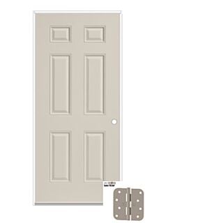 JELD-WEN 36 in. x 80 in. 6 Panel Colonist Smooth Fiberglass Door, Left-Handed Unit, 6-9/16 Jambs, 20-Minute Fire Rating