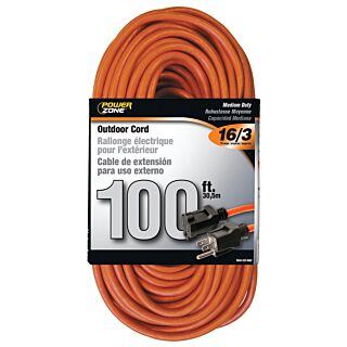 Powerzone Medium Duty Extension Cord, 16/3, 100 ft