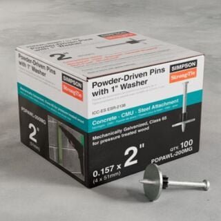Simpson Stong-Tie PDPAWL-200MG 2 in. Powder-Driven Pin with 1 in. Washer, Mechanically Galvanized, 100 Count