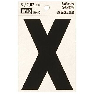HY-KO RV-50/X Reflective Letter, Character X, 3 in H Character, Black Character