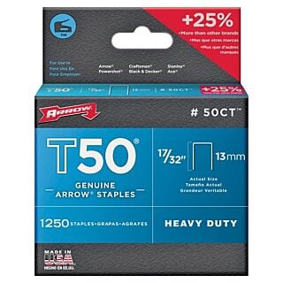 Arrow T50 Series 50CT24 Flat Crown Staple, 17/32 in L Leg