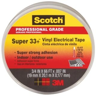 Scotch 06132 Electrical Tape, 66 ft L, 7 mil Thick, PVC Backing, Black