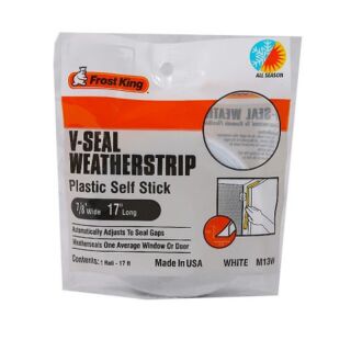 Frost King V-Seal Weatherstrip, Plastic Self-Stick, White, 17 ft.