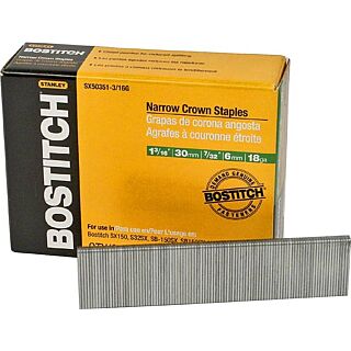 Bostitch SX50351-3/16G Crown Staple, 1-3/16 in L Leg, 7/32 in W Crown, 18 ga, Steel