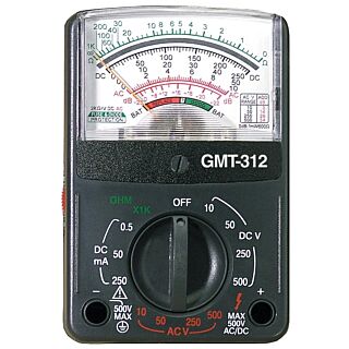 GB GMT-312 Multimeter, Analog Display, Functions: AC Voltage, Continuity, DC Current, DC Voltage, Resistance, Black