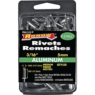 Arrow ³⁄₁₆ in. IP Pop Rivet, Medium,  ¼ in. Long,  Aluminum, 50 Count