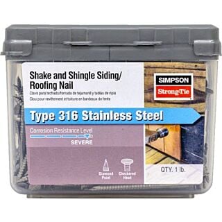 Simpson Strong-Tie, 1-1/2 in. x 0.083 in., Annular Ring Shank, Shake and Shingle Siding/Roofing Nail, 316 Stainless Steel, 1 lb.