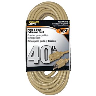 Powerzone Medium Duty Patio & Deck Extension Cord, 16/3, 40 ft.