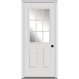 JELD-WEN 32 in. x 80 in. Left-Handed 9 Lite over 2-Panel Smooth-Pro SP684 Fiberglass Exterior Door Unit