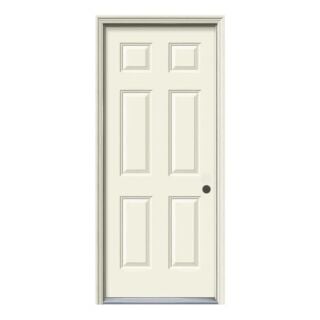 JELD-WEN 36 in. x 80 in. Left-Handed 6 Panel Smooth-Pro SP60 Fiberglass Exterior Door Unit