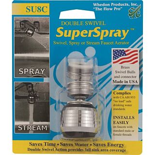 Whedon SU8C Faucet Aerator, 15/16-27 x 55/64-27 Male x Female Thread, Brass, Chrome