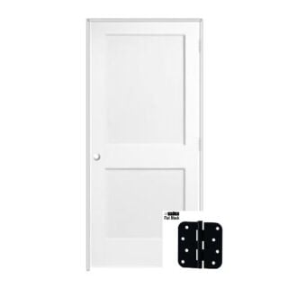 Frameport PR-22S 36 in. x 80 in. Primed, Flat Shaker 2 Panel MDF Interior Left-Handed Door unit