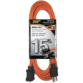 Powerzone Medium Duty Extension Cord, 16/3, 15 ft