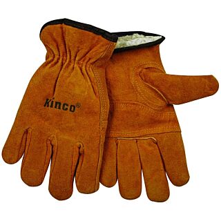 Kinco 51PL-M Driver Gloves, M, Thermal Pile Lining, Split Cowhide Leather, Gold