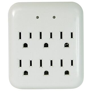 PowerZone OR802115 Surge Protector Tap, 125 V, 15 A, 6-Outlet, 1140 J Energy, White