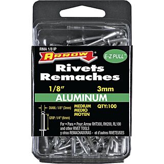 Arrow ⅛ in. IP Pop Rivet, Medium, ¼ in. Long, Aluminum 100 Count