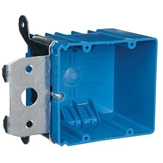 Carlon B234ADJ Outlet Box, 2-Gang Clamp Cable Entry, Bracket Mounting, PVC